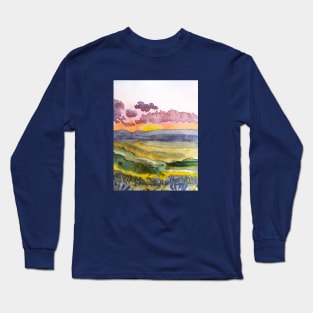 sunset field of wildflowers Long Sleeve T-Shirt